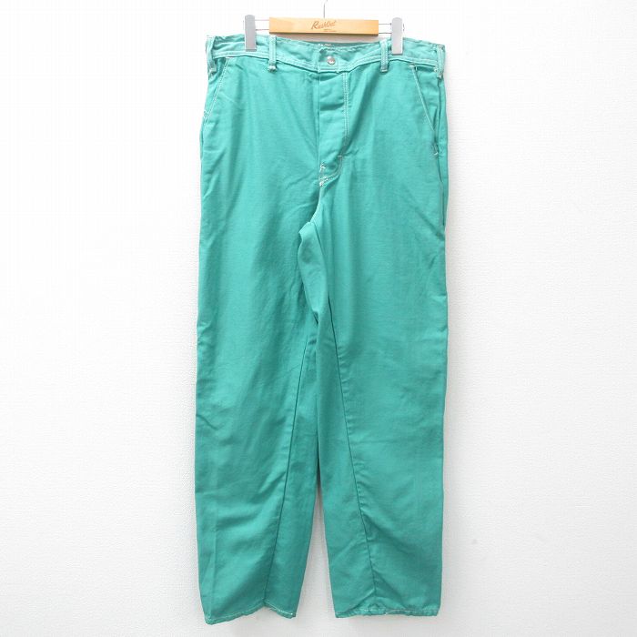 W36★古着 パンツ メンズ コットン 青緑 25mar14 中古 ボトムス ロング