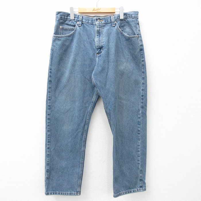 W35★古着 ラングラー Wrangler ジーンズ メンズ コットン 紺 ネイビー デニム 25mar15 中古 ボトムス ジーパン Gパン ロング パンツ