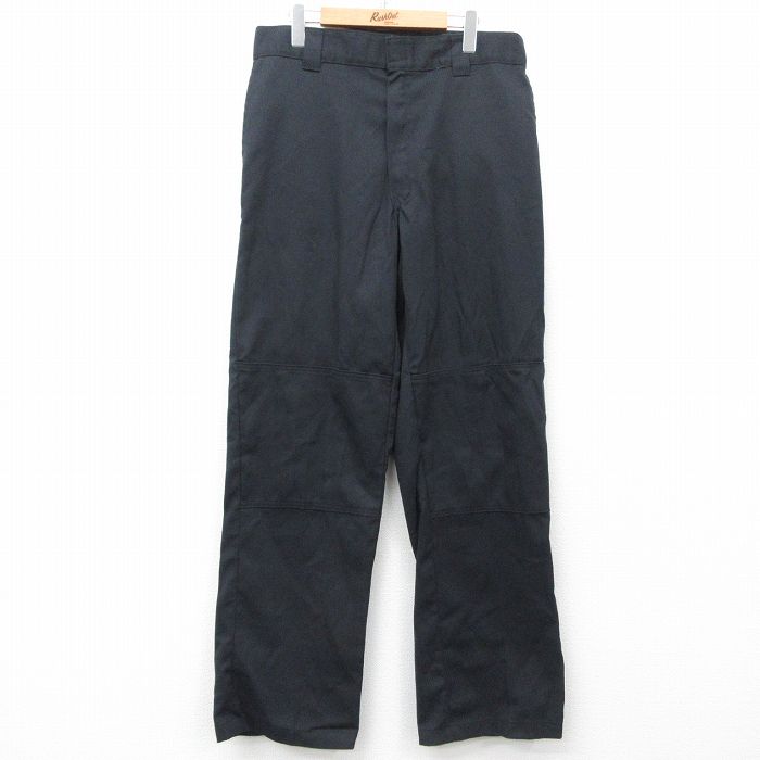 W35★古着 ディッキーズ Dickies ワーク パンツ メンズ ダブルニー 黒 ブラック 25mar15 中古 ボトムス ロング