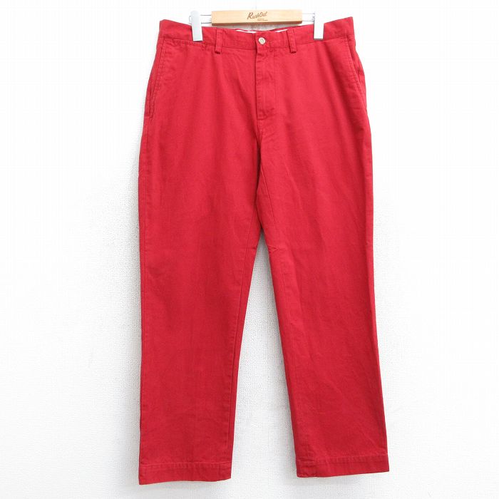 W35★古着 ラルフローレン Ralph Lauren ブランド チノ パンツ チノパン メンズ コットン 赤 レッド 25mar15 中古 ボトムス ロング