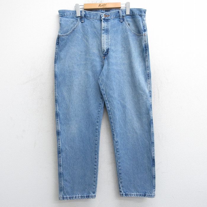 W38★古着 ラスラー ジーンズ メンズ ヒゲ コットン 紺 ネイビー デニム 25mar15 中古 ボトムス ジーパン Gパン ロング パンツ