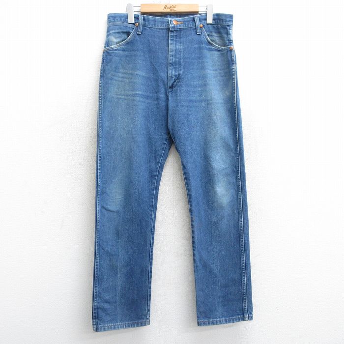 W36★古着 ラングラー Wrangler ジーンズ メンズ ヒゲ コットン 紺 ネイビー デニム 25mar17 中古 ボトムス ジーパン Gパン ロング パンツ