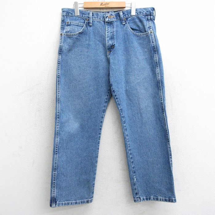 【50%OFF】W34★古着 ラングラー Wrangler ジーンズ メンズ コットン 紺 ネイビー デニム 25mar17 中古 ボトムス ジーパン Gパン ロング パンツ