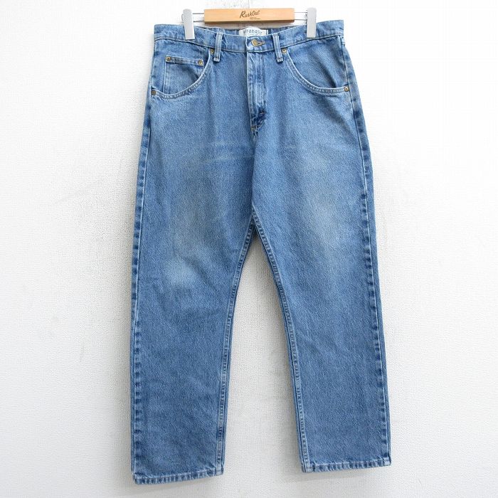 W31★古着 ラングラー Wrangler ジーンズ メンズ ヒゲ コットン 紺 ネイビー デニム 25mar17 中古 ボトムス ジーパン Gパン ロング パンツ