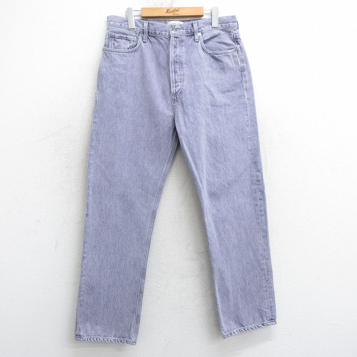 W31★古着 ジーンズ メンズ 90年代 90s コットン USA製 紫 パープル デニム 25mar17 中古 ボトムス ジーパン Gパン ロング パンツ