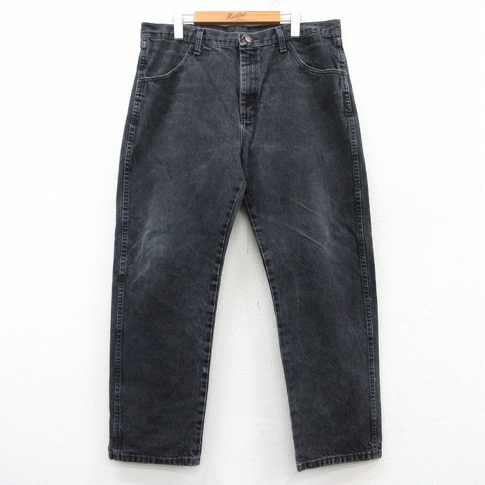 W37★古着 ラスラー ジーンズ メンズ コットン 黒 ブラック デニム 25mar17 中古 ボトムス ジーパン Gパン ロング パンツ