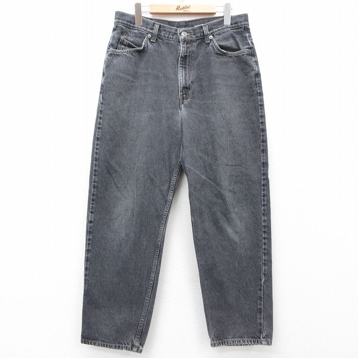 W33★古着 ジーンズ メンズ 00年代 00s コットン 黒 ブラック デニム 25mar18 中古 ボトムス ジーパン Gパン ロング パンツ