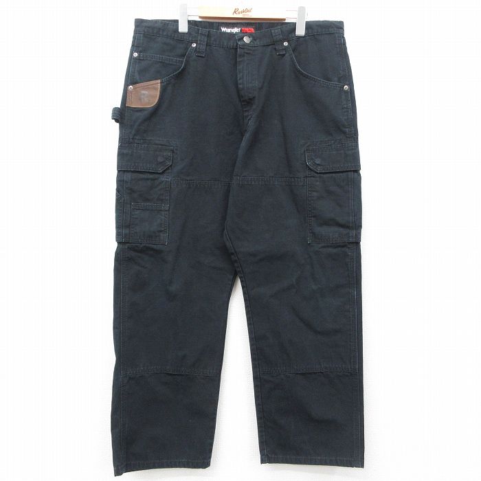 W39★古着 ラングラー Wrangler ペインター カーゴ パンツ メンズ リップストップ コットン 黒 ブラック 25mar18 中古 ボトムス ロング