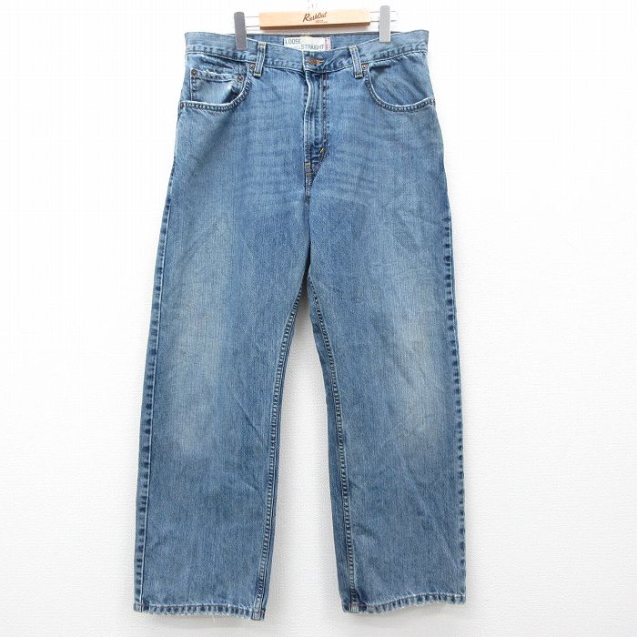 W36★古着 リーバイス Levis 569 ジーンズ メンズ ヒゲ コットン 紺 ネイビー デニム 25mar18 中古 ボトムス ジーパン Gパン ロング パンツ