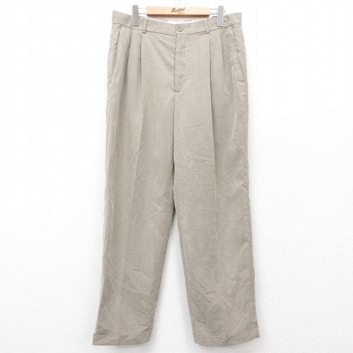 【50%OFF】W34★古着 パンツ メンズ レーヨン ベージュ カーキ 25mar18 中古 ボトムス ロング