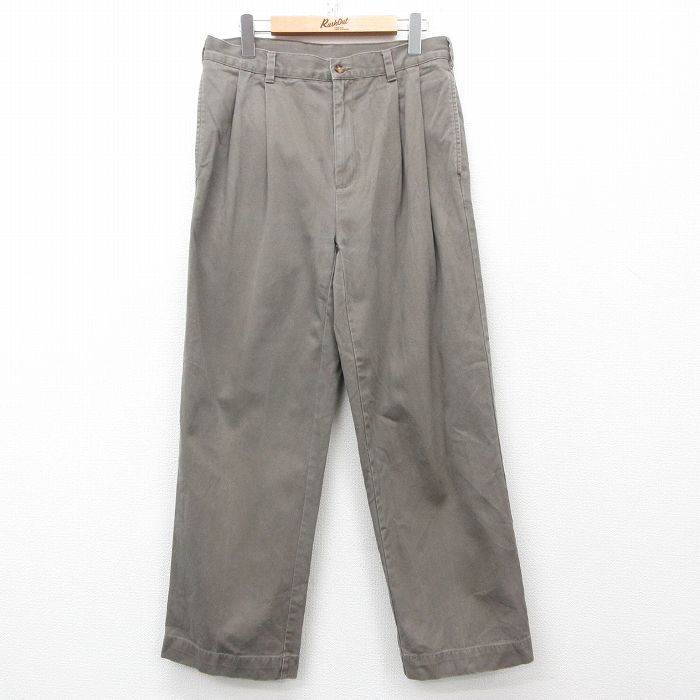 W32★古着 パンツ メンズ コットン 濃ベージュ カーキ 25mar18 中古 ボトムス ロング