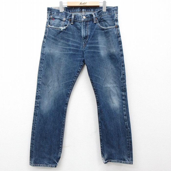 W36★古着 ラルフローレン Ralph Lauren ブランド ジーンズ メンズ ヒゲ コットン 紺 ネイビー デニム 【spe】 25mar18 中古 ボトムス ジーパン Gパン ロング パンツ