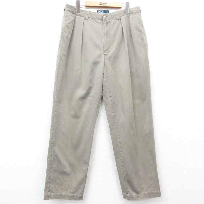W34★古着 ラルフローレン Ralph Lauren ブランド チノ パンツ チノパン メンズ 90年代 90s コットン ベージュ カーキ 25mar18 中古 ボトムス ロング