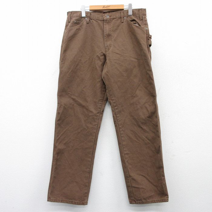 W37★古着 ディッキーズ Dickies ペインター パンツ メンズ ダック地 コットン 茶 ブラウン 25mar18 中古 ボトムス ロング