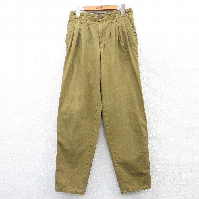 W32★古着 パンツ メンズ 90年代 90s コットン 緑系 グリーン 25mar18 中古 ボトムス ロング