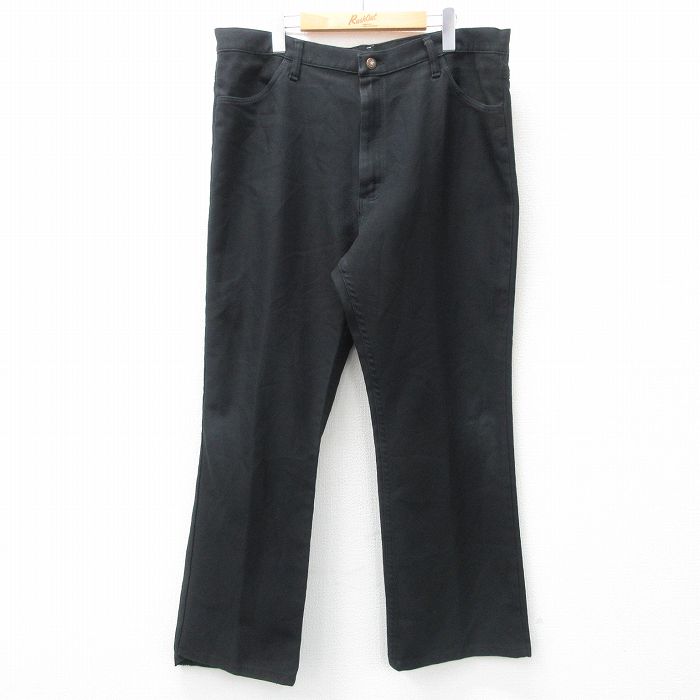 W39★古着 ラングラー Wrangler ランチャー パンツ メンズ フレア 黒 ブラック 25mar18 中古 ボトムス ロング