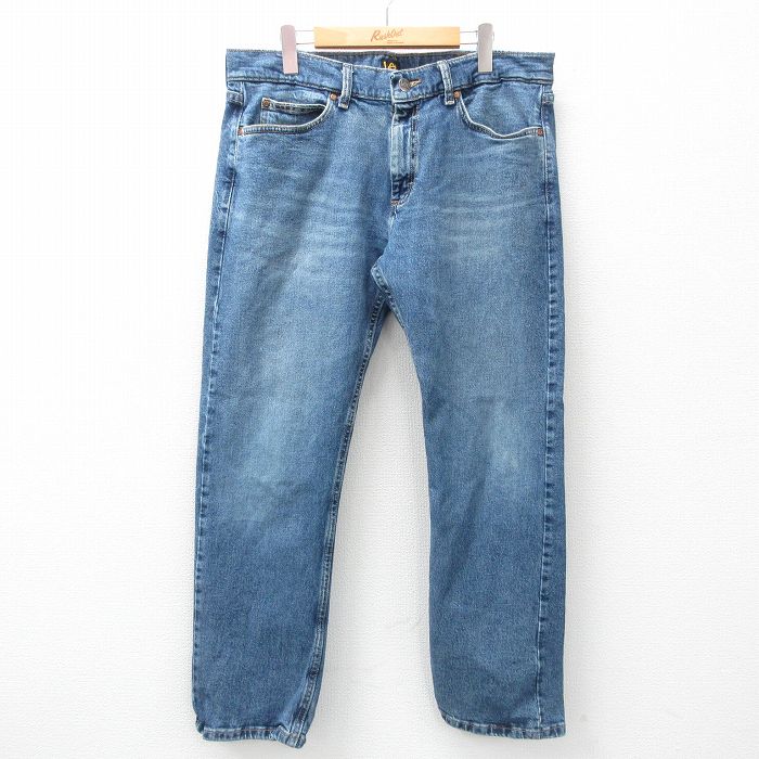 W37★古着 リー Lee パンツ メンズ ヒゲ 紺 ネイビー デニム 25mar18 中古 ボトムス ロング