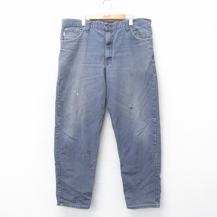W41★古着 カーハート Carhartt パンツ メンズ 90年代 90s ヒゲ ダック地 大きいサイズ USA製 紺 ネイビー 【spe】 25mar18 中古 ボトムス ロング