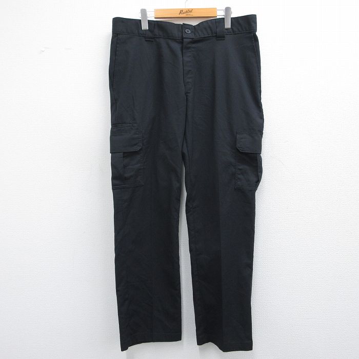 W37★古着 ディッキーズ Dickies ワーク カーゴ パンツ メンズ 黒 ブラック 25mar19 中古 ボトムス ロング