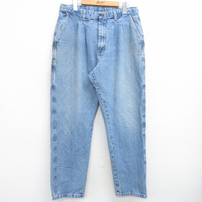 W32★古着 ラングラー Wrangler ジーンズ メンズ テーパード コットン 薄紺 ネイビー デニム 25mar19 中古 ボトムス ジーパン Gパン ロング パンツ