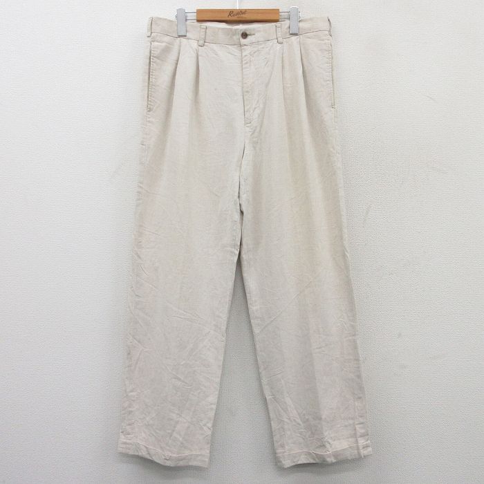 W34★古着 バンヒューセン パンツ メンズ リネン 生成り 25mar19 中古 ボトムス ロング