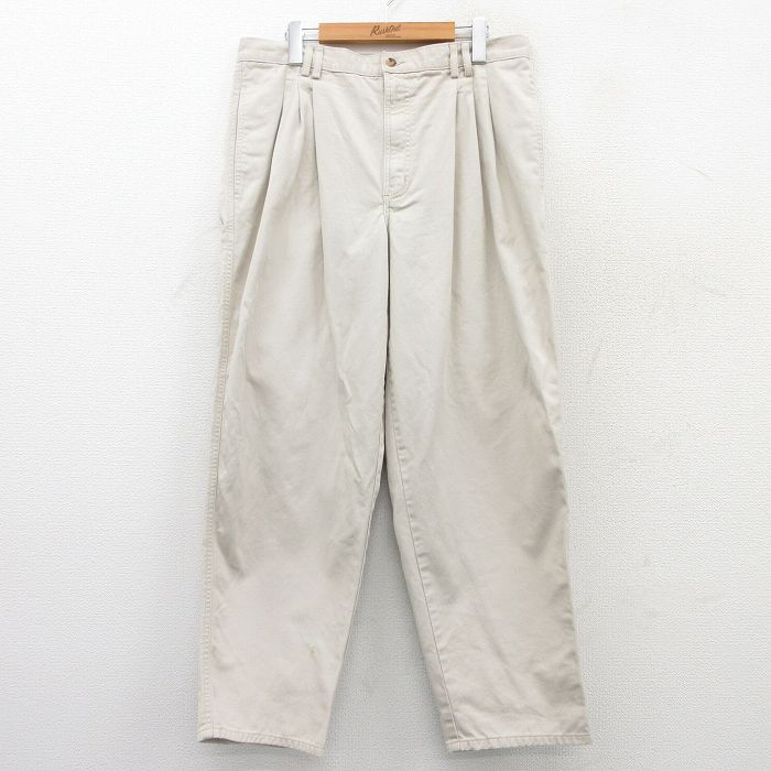 W36★古着 パンツ メンズ 80年代 80s コットン タロン 薄ベージュ カーキ 25mar19 中古 ボトムス ロング