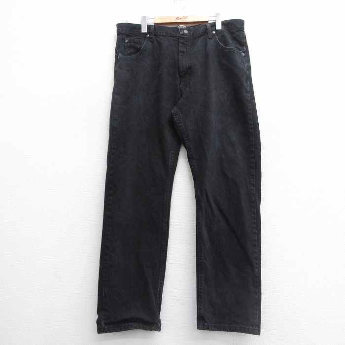 W38★古着 ラングラー Wrangler ジーンズ メンズ コットン 黒 ブラック デニム 25mar21 中古 ボトムス ジーパン Gパン ロング パンツ