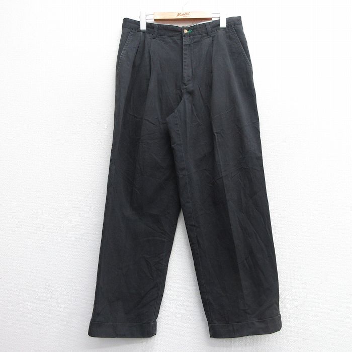 W34★古着 トミーヒルフィガー TOMMY HILFIGER パンツ メンズ コットン 黒 ブラック 25mar21 中古 ボトムス ロング