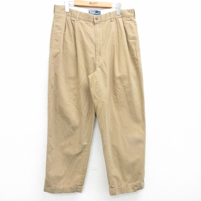 W35★古着 ラルフローレン Ralph Lauren ブランド チノ パンツ チノパン メンズ 90年代 90s コットン ベージュ カーキ 【spe】 25mar21 中古 ボトムス ロング