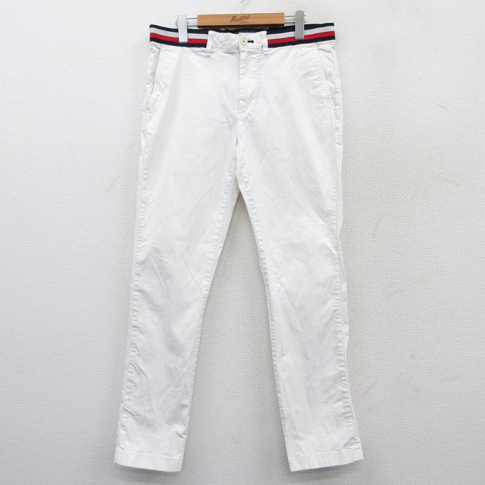 W34★古着 トミーヒルフィガー TOMMY HILFIGER ブランド パンツ メンズ 白 ホワイト 25mar21 中古 ボトムス ロング