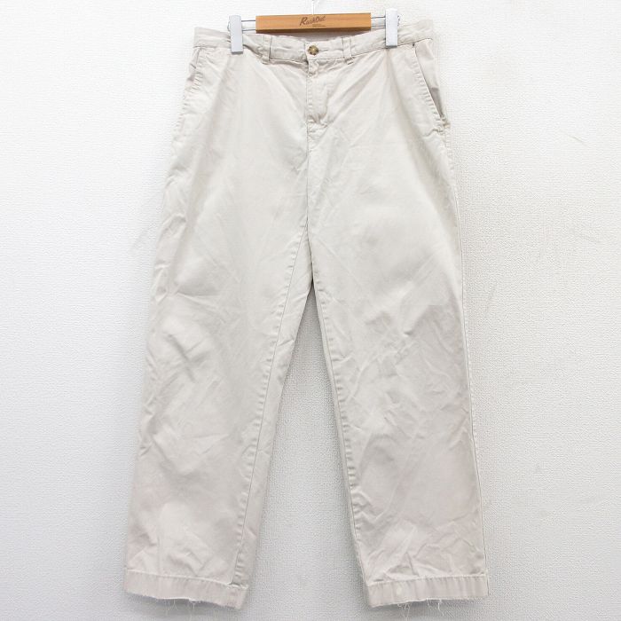 【20%OFF】W34★古着 トミーヒルフィガー TOMMY HILFIGER ブランド パンツ メンズ コットン 生成り 25mar21 中古 ボトムス ロング