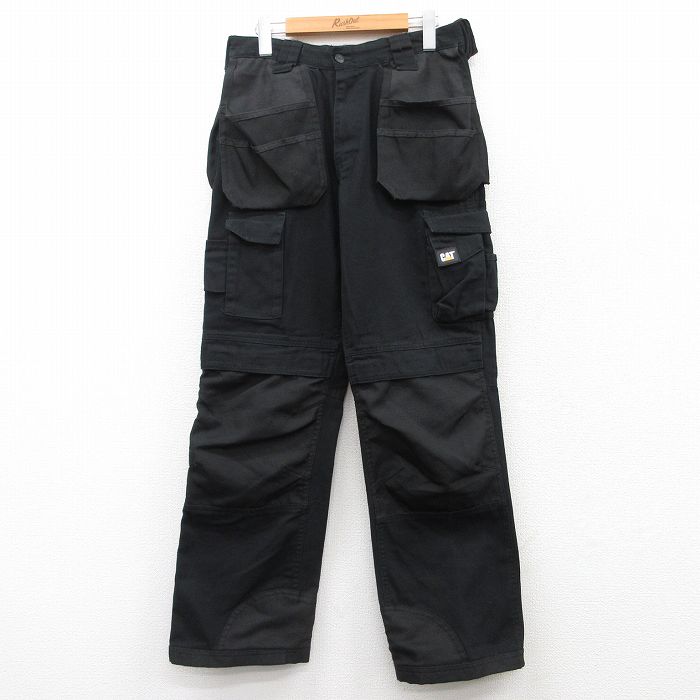 W30★古着 ワーク パンツ メンズ CAT ダック地 黒 ブラック 25mar21 中古 ボトムス ロング