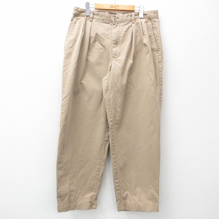 【50%OFF】W35★古着 トミーヒルフィガー TOMMY HILFIGER ブランド チノ パンツ チノパン メンズ 90年代 90s ワンポイントロゴ ベージュ カーキ 25mar21 中古 ボトムス ロング