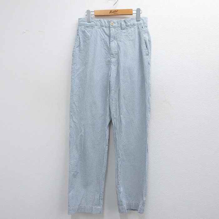 W31★古着 ラルフローレン Ralph Lauren ブランド パンツ メンズ 90年代 90s シアサッカー コットン 白他 ホワイト ストライプ 【spe】 25mar22 中古 ボトムス ロング