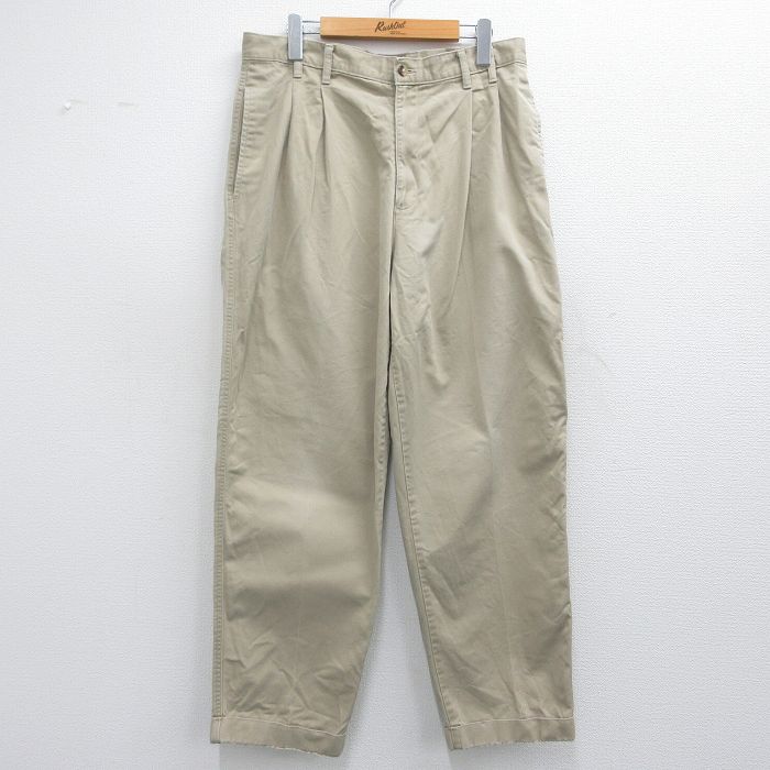 W34★古着 ラルフローレン Ralph Lauren チャップス ブランド チノ パンツ チノパン メンズ 90年代 90s コットン ベージュ カーキ 25mar22 中古 ボトムス ロング