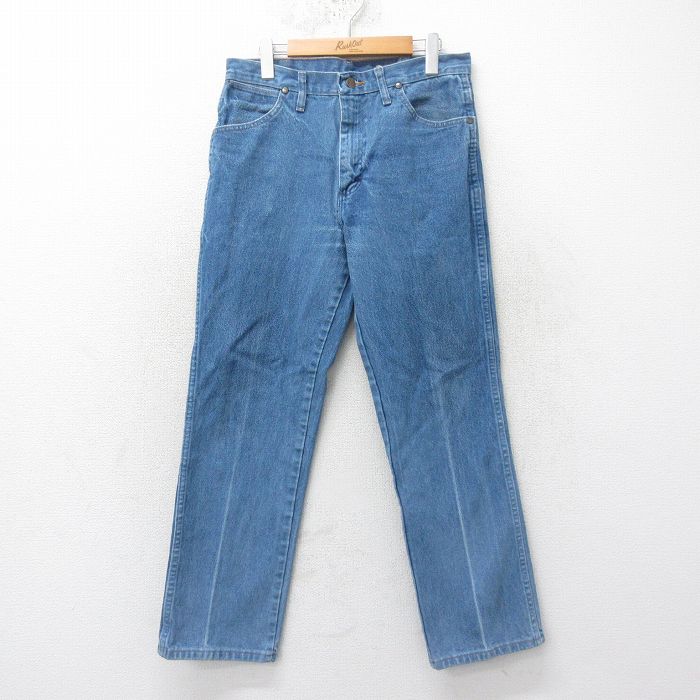 W32★古着 ラングラー Wrangler ジーンズ メンズ コットン 紺 ネイビー デニム 25mar24 中古 ボトムス ジーパン Gパン ロング パンツ