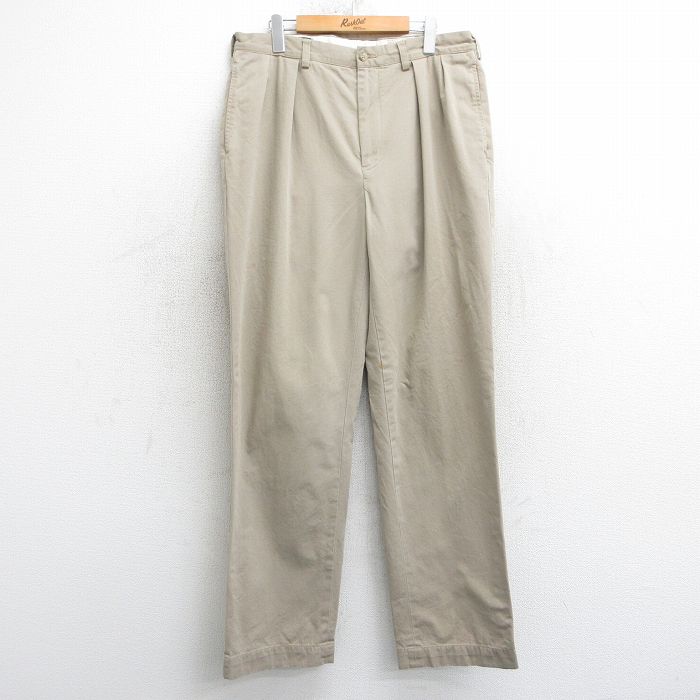 W36★古着 ラルフローレン Ralph Lauren ブランド チノ パンツ チノパン メンズ 90年代 90s コットン ベージュ カーキ 25mar24 中古 ボトムス ロング
