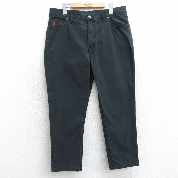 W37★古着 ラルフローレン Ralph Lauren ブランド パンツ メンズ ワンポイントロゴ コットン 黒 ブラック 25mar25 中古 ボトムス ロング