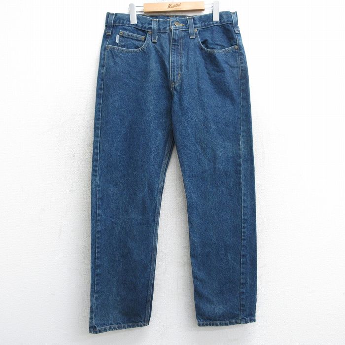 W36★古着 カーハート Carhartt ジーンズ メンズ コットン 紺 ネイビー デニム 25mar25 中古 ボトムス ジーパン Gパン ロング パンツ