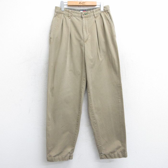 【20%OFF】W31★古着 トミーヒルフィガー TOMMY HILFIGER ブランド チノ パンツ チノパン メンズ 90年代 90s ワンポイントロゴ コットン ベージュ カーキ 25mar25 中古 ボトムス ロング