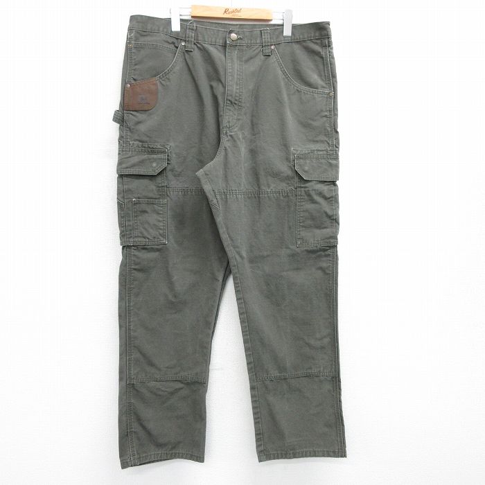 W40★古着 ペインター パンツ メンズ リップストップ ダブルニー 大きいサイズ コットン 緑系 グリーン 25mar26 中古 ボトムス ロング