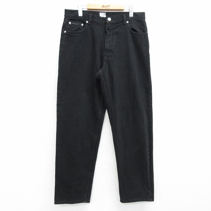 W35★古着 カルバンクライン Calvin Klein ジーンズ メンズ コットン 黒 ブラック デニム 25mar26 中古 ボトムス ジーパン Gパン ロング パンツ