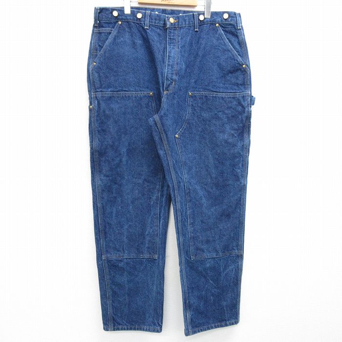 W39★古着 カーハート Carhartt ペインター パンツ メンズ 90年代 90s ダブルニー 大きいサイズ コットン USA製 紺 ネイビー デニム 25mar26 中古 ボトムス ロング