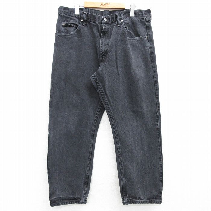 【20%OFF】W37★古着 ラングラー Wrangler ジーンズ メンズ コットン 黒 ブラック デニム 25mar26 中古 ボトムス ジーパン Gパン ロング パンツ