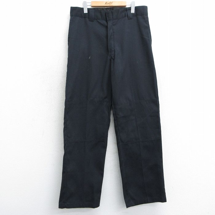 W35★古着 ディッキーズ Dickies ワーク パンツ メンズ ダブルニー 黒 ブラック 25mar26 中古 ボトムス ロング
