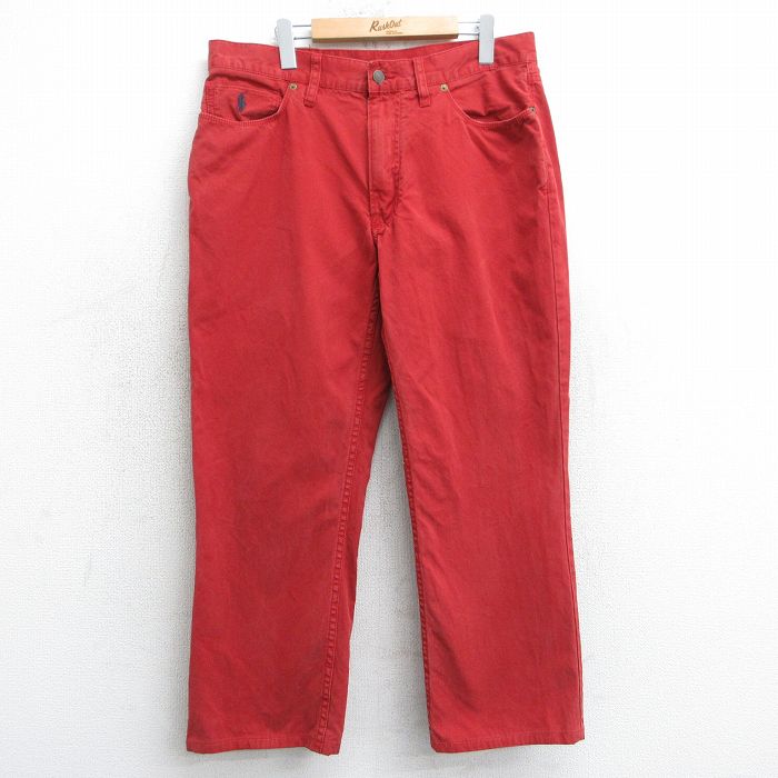 W35★古着 ラルフローレン Ralph Lauren ブランド パンツ メンズ ワンポイントロゴ コットン 赤 レッド 25mar26 中古 ボトムス ロング