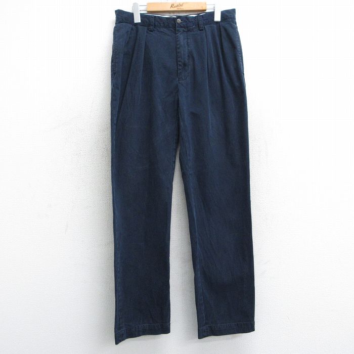 W33★古着 ラルフローレン Ralph Lauren ブランド チノ パンツ チノパン メンズ コットン 紺 ネイビー 25mar26 中古 ボトムス ロング