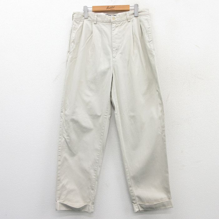 W33★古着ラルフローレン ブランド チノ パンツ チノパン メンズ 90年代 90s コットン 薄ベージュ カーキ 25mar26 中古 ボトムス ロング