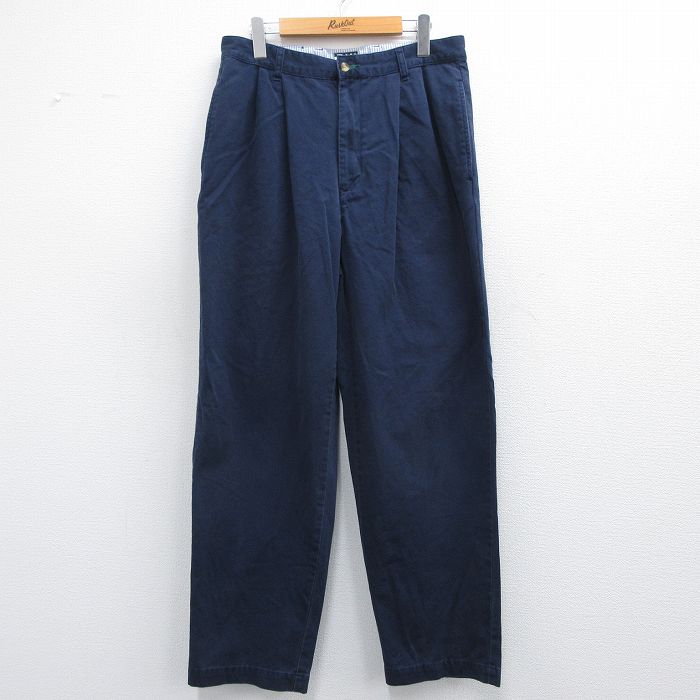 W33★古着 トミーヒルフィガー TOMMY HILFIGER ブランド パンツ メンズ 90年代 90s コットン 紺 ネイビー 25mar27 中古 ボトムス ロング
