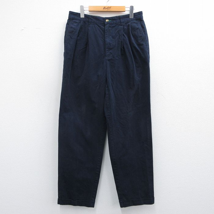 W33★古着 トミーヒルフィガー TOMMY HILFIGER ブランド パンツ メンズ コットン 紺 ネイビー 25mar27 中古 ボトムス ロング